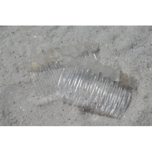Genuine Frosted White Sea Glass Hair Comb (Set of 2)