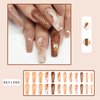 Glitter Marble Press on Nails Long - Long Square Press on Nails,Coffin Nails Glossy Shiny Fake Nails with Rhinestones Design Reusable Stick on Nails Natural Artificial Nails Glue on Nails for Women