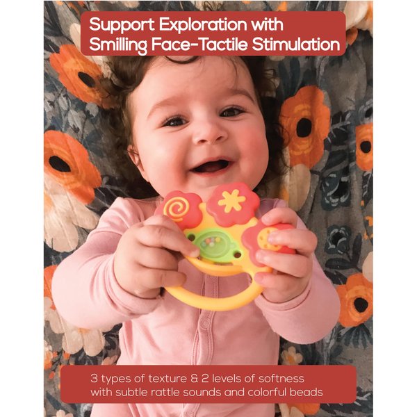 BaBeloved Smiling Face Baby Teething Toys Multiple Texture Sensory Montessori Baby Teether Toys Soft Food-Grade Teethers for Babies Rattling Teething Relief, Chew Toy for Babies 0-12 Months, BPA Free