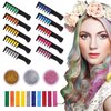 Hair Chalk Comb 10 Colors and 3 Boxes Glitter Powder with 1 Bottle Glue Temporary Multicolor Dyeing Hair Brush Light Hair Color DEWEL