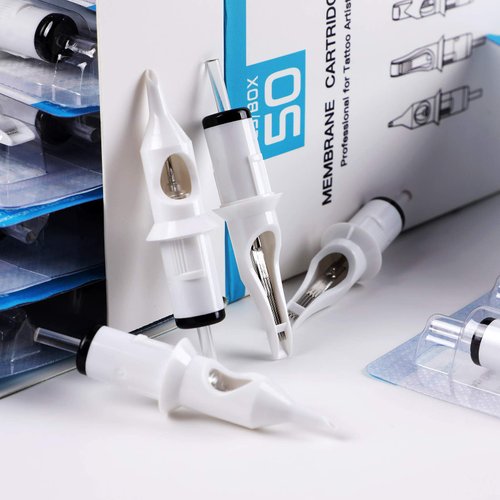 Solong Tattoo Cartridge Needles (50PCS Mixed RL RM M1) 10 Sizes, Tatttoo Needles #12 0.35mm Standard Disposable Tattoo Cartridges with Membrane Assorted Size Round Liner/Round Magnum EN02D-50KIT-F