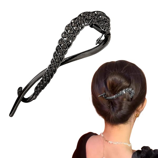 Metal Hair Clips | Rhinestone One Word Hair Clips | French Barrettes Jaw Clips Hairpins | Metal Hair Accessories - Great for Everyday Use | French Twist N Hair Clip Perfect for Women and Girls (Black)