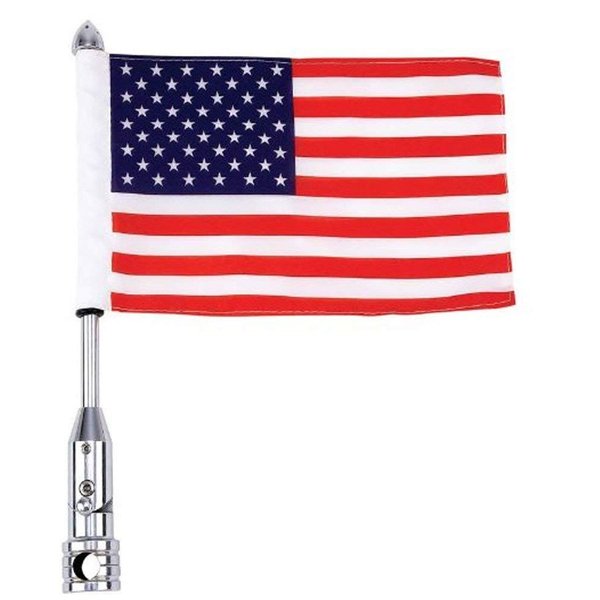 Diamond Plate BKFLAGPL Motorcycle Flagpole Mount and American Flag USA, 13", Silver