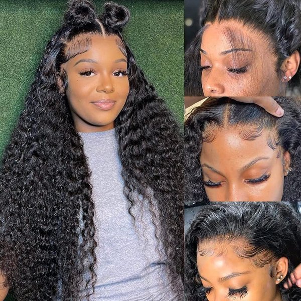 Ferzzon 26 Inch Lace Front Wigs Human Hair Deep Wave 13x4 Human Hair Wigs for Women 180 Density Glueless Lace Frontal Wigs Brazilian Virgin Human Hair Pre Plucked Bleached Knots (26 Inch)