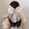 2 PACK Chiffon Big Bow Hair Clip, Big Bowknot Pearl Hair Barrettes French Hairpin Snap Hair Clasps Cute Tulle French Hair Styling Accessories for Women Girls (White + Pink)
