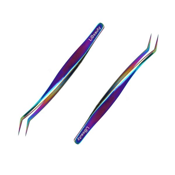 Libeauty Russian Volume Tweezers 14 mm and 18 mm Eyelash Extension Tweezers Stem for Convenient Lash Work For Lash Eyelash Extension Tweezers Volume Set (Rainbow)