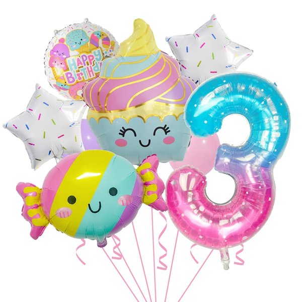 10pcs Candy Balloons Huge Number Balloons Ice Cream Sweets Sundae Foil Balloon for Girls Birthday Party Decorations Supplies