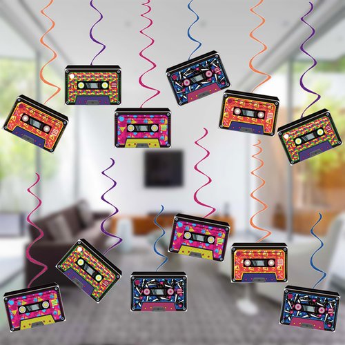 80s Party Decorations Retro 1980s Hip Hop Music Party Hanging Swirls, Assembled and Ready to Use, Retro Radio Hip Hop Theme Party Decor Supplies 24pcs Party Streamers Cassette Tape Party Decor Banner