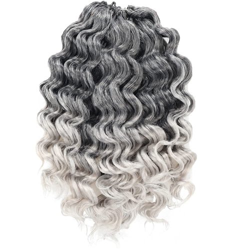 ToyoTree Ocean Wave Crochet Hair - 9 Inch 8 Packs Ombre Gray Short Curly Deep Wave Crochet Hair, Synthetic Ocean Wave Braiding Hair Extensions (9 Inch,T-Gray-8P)