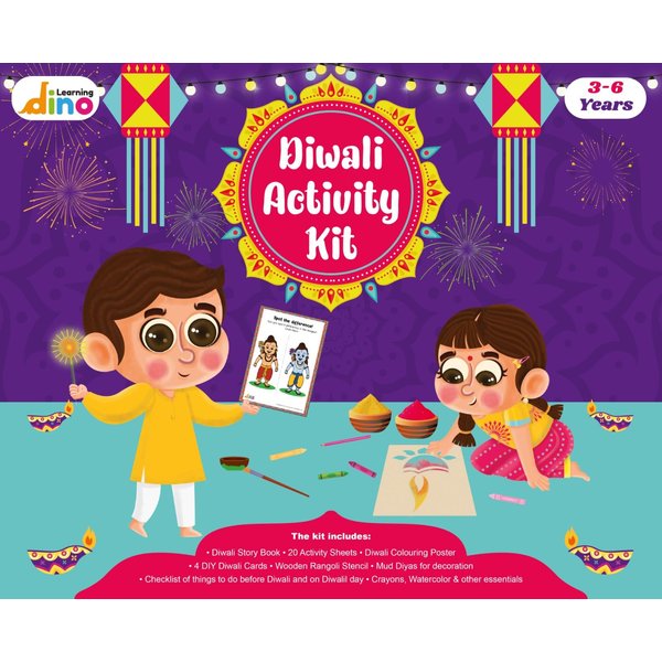 Learning dino Diwali Crafts Kit for Kids | Diwali Gifts for Kids | Diwali Activities Kit for Kids | Diwali Book, Diya Painting, Diwali Decoration, Rangoli, Greeting Cards & Activity Sheets