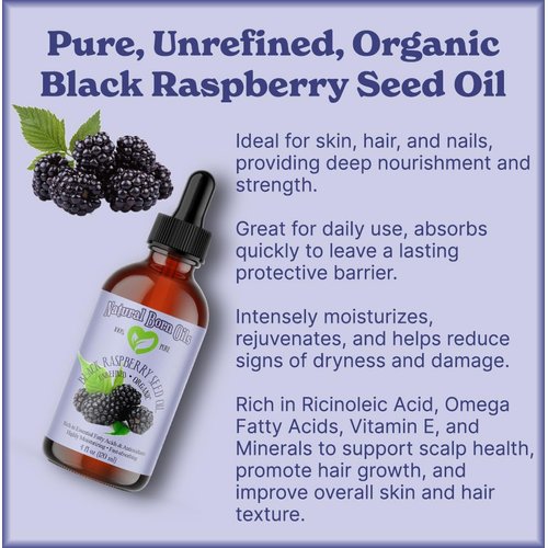 Natural Born Oils Black Raspberry Seed Oil, 16oz, Organic, Cold-Pressed, High in Ellagic Acid, Skin Moisturizer, Hair Health