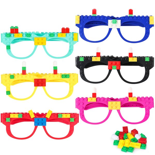 Hxezoc 12 Pcs DIY Building Bricks Glasses Building Blocks Games for Kids Creative Building Block Glasses Party Favors, Carnival Birthday Party, Classroom Games Supplies