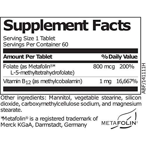 Activated B12 Folate Lozenges Formula | High Potency Methylcobalamin Metafolin Folate L-5-MTHF | Bioactive Forms Vitamin B12 and Folate | 60 Fast-Dissolving Tablets |Adaptogen Research