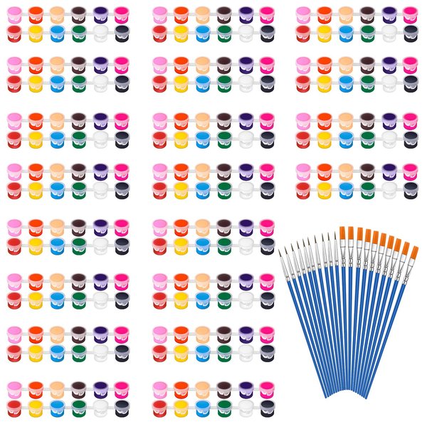 héBei 20 Pack 280 Pcs Mini Acrylic Paint Set with Brushes for Kids Adults Craft Paint, 12 Colors Washable Acrylic Paint Strips for Home Classroom Birthday Party DIY Favors