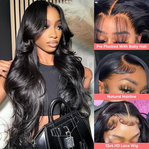 Body Wave Lace Front Wigs Human Hair Pre Plucked 13x4 HD Lace Frontal Wigs Human Hair for Black Women 180% Density Body Wave Glueless Wigs Human Hair with Baby Hair 28Inch