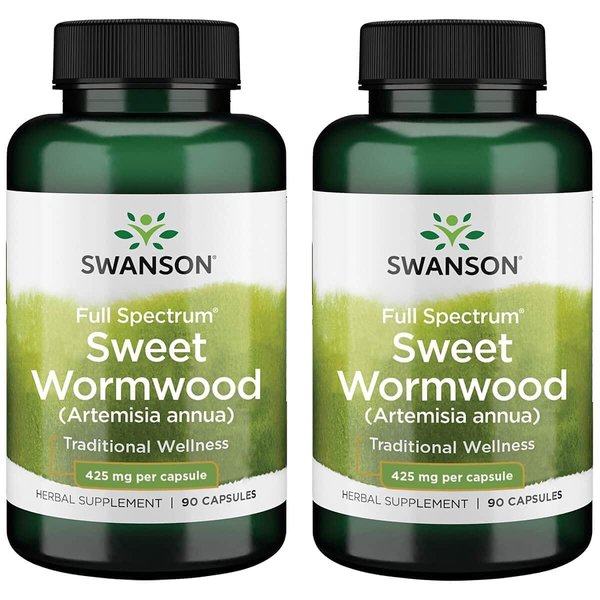 Swanson Sweet Wormwood - May Promote GI Gut Health, Microbial Balance & Digestive Health Support - Herbal Supplement with Artemisinin - (90 Capsules, 425mg Each) 2 Bottles