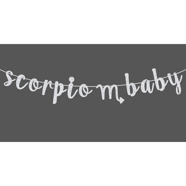 Scorpio Baby Birthday Banner, Zodiac Scorpio Season Bunting Sign, Horoscope/Astrology Birthday/Baby Shower Party Decorations Supplies, Silver Glitter