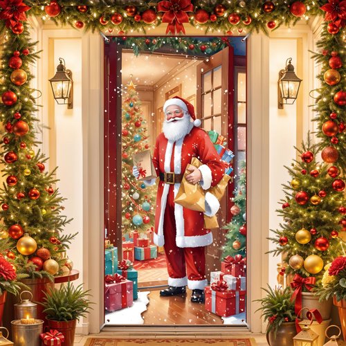 Christmas Santa Door Cover Decorations Vintage Merry Christmas Door Banner Santa Claus Xmas Door Hanging Banner Cover Christmas Porch Banner Winter Holiday Xmas Party Supplies for Home