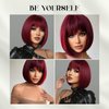 Aida ble Bob Wigs with Bangs Burgundy Wig for Women Wine Red Wig Short Straight Wig Heat Resistant Fiber Synthetic Wig Halloween Cosplay 99J Colorful Wigs Party Wig…