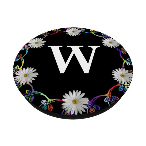 Cell Phone Pop Out Holder,Black White Daisy Flower Letter W PopSockets Grip and Stand for Phones and Tablets