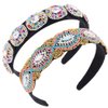 Woeoe African Beaded Hair Band Crystal Wide Padded Headbands Rhinestone No Slip Hair Hoops Party Festival Hair Accessories for Women Girls(Pack of 2)
