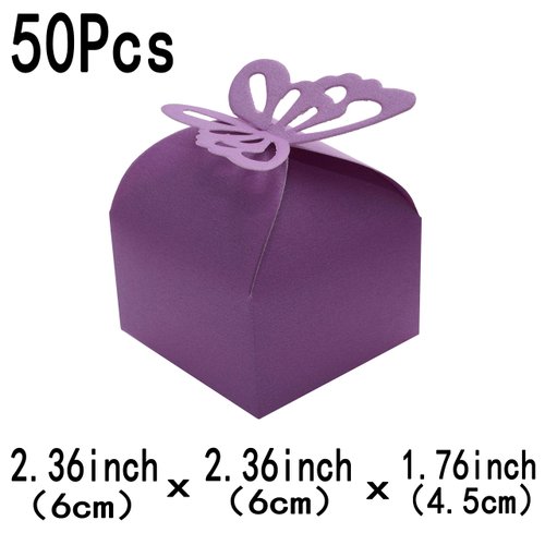 WHITEEN POP Purple Wedding Party Favors Treat Boxes - Small Bachelorette Bridal Shower Mother Day Party Candy Treat Gift Wrapping Boxes Baby Shower Birthday Party Packaging Boxes Supplies, 50Ct