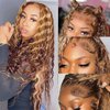 MISSJAY 32 Inch Ombre Highlight 13x4 HD Transparent Lace Front Wigs Human Hair Honey Blonde 4/27 Deep Wave Human Hair Wigs for Black Women Curly Wigs Pre Plucked with Baby Hair 180 Density