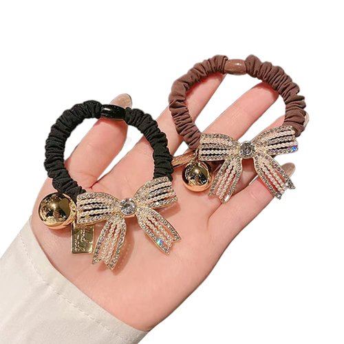 Xiwstar 2Pcs Elegant Rhinestone Bow-knot Scrunchies Hair Bands Pearls Bow Hair Ties Ponytail Holder Hair Accessories for Women Girls