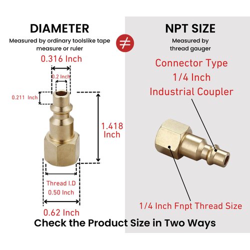 T TANYA HARDWARE Air Hose Fittings And Quick Connect Air Fittings, 1/4 Inch NPT Brass Female Air Coupler Plug (10 Piece) Industrial Type D, Air Compressor Fittings