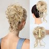 LEOSA Messy Bun Hair Piece Faux Hair Bun Claw Clip Curly Wavy Hair Buns Tousled Updo Hair Buns Extensions Scrunchie Long Beard Clip Claw in Bun Hair pieces for Women(24M/613#)