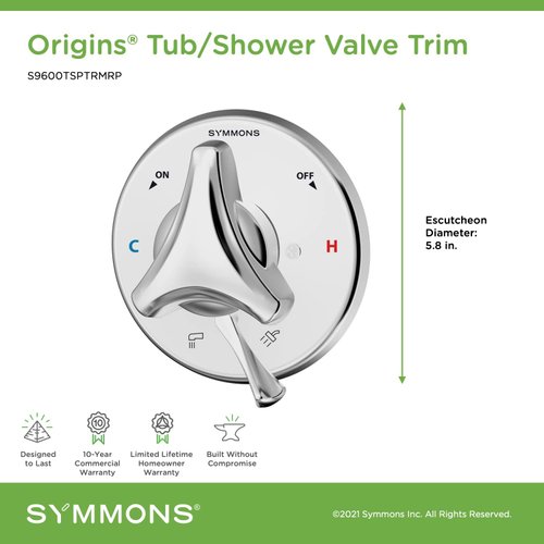 Symmons S9600TSPTRMRP Origins Tub/Shower Valve Trim (Valve Not Included),Polished Chrome, 2.88 x 5.8 x 5.8 inches