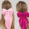 WHAVEL 4PCS Pink Hair Bows, Pink Ribbon for Hair Bow Hair Clips with Long Tail Silky Satin Bow Clips Hair Bow Cute Hair Clips (Pink,Hot pink)