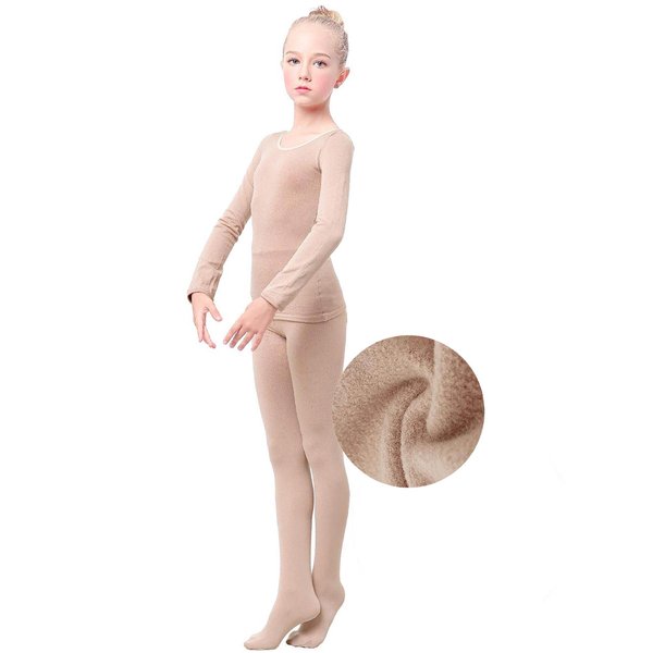 Daydance Girls Kids Nude Thermal Underwear Fleece Lined Ballet Warm Up for Dance, Cosplay, Performance