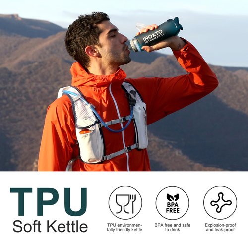INOXTO Soft Flask,Collapsible Soft Water Bottles for Hydration Vests and Running Packs, Soft Flask Running Bottles for Hiking Cycling(250/500 ml) (2 PCS 500ML)