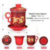 YURROAD Chinese Dragon Pattern Tea-Mug with Strainer Infuser and Lid and Saucer Ceramic Tea Mug Convenient System Chinese Porcelain Personal Tea Cup 13.5 oz(380ml) - RED, TC400