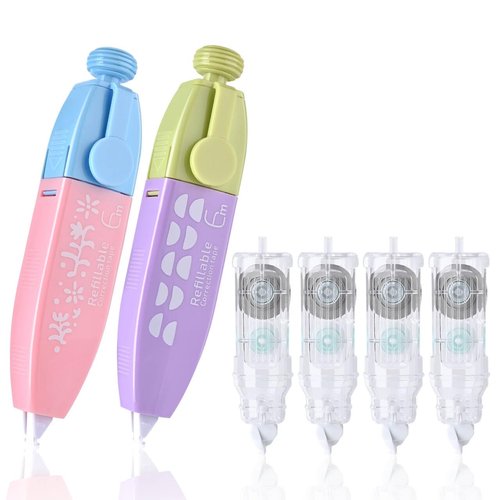 Valitner White Correction Tape, Retractable Correction Tapes with 4 Extra Refills, Refillable White Pull Out Pens, Instant Corrections Easy to Use Applicator for School Office Supplies (Multicolor)