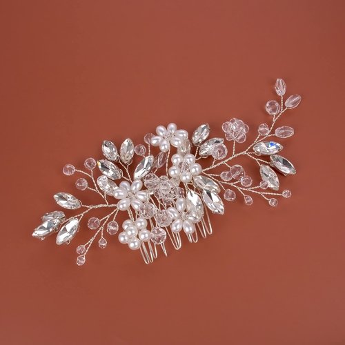 Wedding Hair Accessories for Brides, Beusoulover Bridal Hair Accessories, 5 Pieces (Pearl Hair Comb + 4pcs Silver Hair Pins) for Women and Girls, Brides, Bridesmaids (silver)