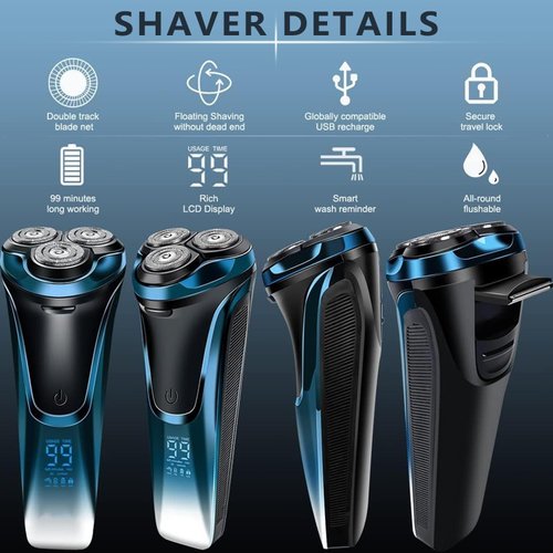 Snapbuy Electric Razor for Men, Snapbuy Electric Razor Pro of Father, 4D Floating Head Rotary Shaver, Ipx7 Waterproof Electrical Razors, Wet & Dry Fast Charging Electrical Shaver LCD Display (Blue)