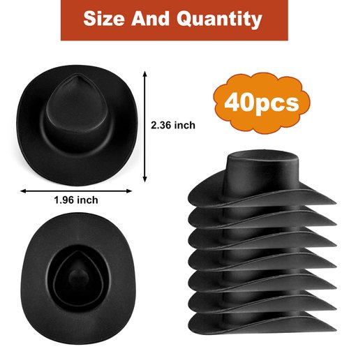 40 Pieces Plastic Mini Western Cowboy Hats Cowgirl Hats, Miniature Cute Toy Doll Hats Doll Dress Up Party Accessories for Dollhouse Decor (Black)