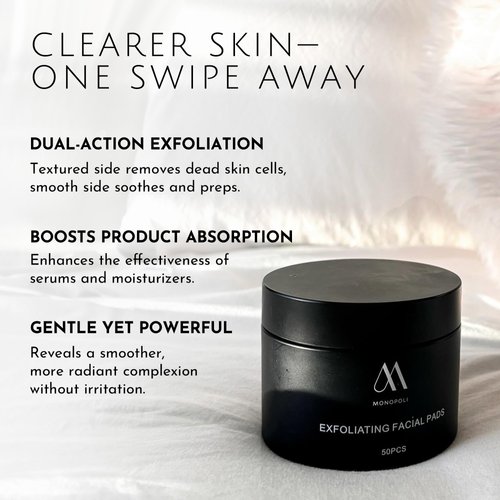 Monopoli Skin Exfoliating Pads | Gentle Yet Effective Physical Exfoliation | Dual-Sided for Smoothing and Soothing | Essential for Daily Skincare Routines | Single 50pcs/jar