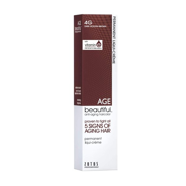 AGE beautiful Permanent Hair Color Dye Liqui Creme | 100% Gray Coverage | Anti-Aging Haircolor | Biotin for Thicker, Fuller Hair | Professional Salon Coloring | 4G Dark Golden Brown