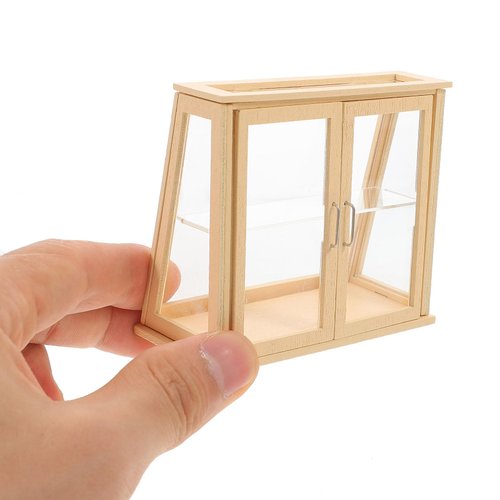 Toyvian Miniature Wooden Cabinet Doll Accessories, Mini Cake Cookie Showcase, Tiny Donut Display Cabinet for Dollhouse Bakery and Kitchen Scenes