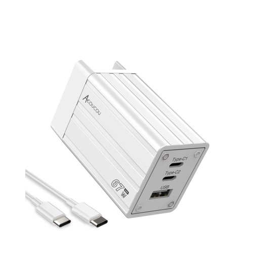 67W USB C Charger, Acoucou GaN Fast Charger 3-Port, Type C Power Adapter for MacBook Pro/Air, Galaxy S23 S22 S21 Ultra, Replace for 65W 60W 45W 36W 33W 30W 30W 25W 20W 15W 5W Charger(White)