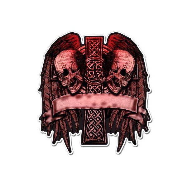 Celtic Cross Skull Wings - 12" Vinyl Sticker Waterproof Decal