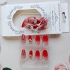 24 Pcs Ombre Red Press on Nails Short Almond - SHANRUN Halloween Fake Nails Press ons Nail Art Tips Glue on Nails Full Cover Acrylic False Nails with 3D Heart Spider Web Charms Design Stick on Nails