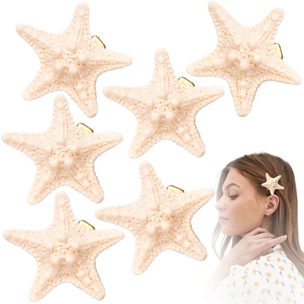 SmallCat 6pcs Starfish Hair Clips for Women, Non-Slip Cute Mermaid Hair Barrettes Pins, Ocean Beach Headpiece Hair Accessories for Long Short Fine Curly Straight Hair