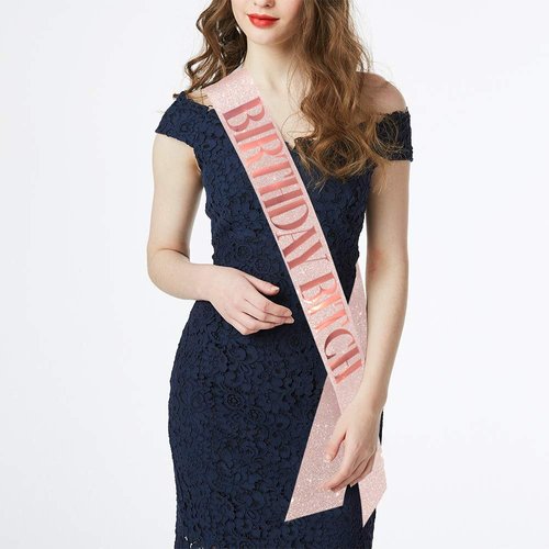 Birthday Bitch Sash & Rhinestone Tiara Kit - Rose Gold Birthday Gifts Glitter Birthday Sash Birthday Party Favors