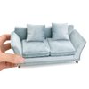 iLAND Dollhouse Couch, Modern Dollhouse Furniture on 1/12 Scale, Miniature Sofa for Dollhouse Living Room (Light Sky Blue Velvet)