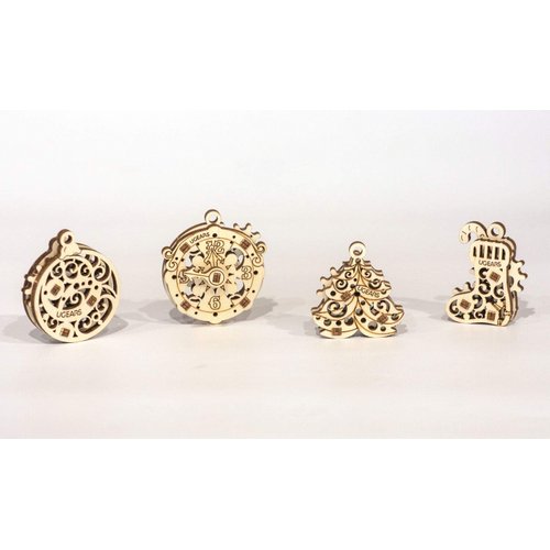 UGEARS 70043 U-Fidgets Happy New Gear Puzzle Pieces Set with 4 Models Anti-Stress 3D Puzzle Self Assembly Kit 4 Mini Miniature Model Mechanical Models Plywood Construction Kit