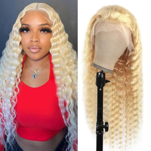 Zomgurd 24 Inch 613 Lace Front Wig Human Hair 13x4 Deep Wave Human Hair Wig 180% Density 613 HD Lace Frontal Wig Blonde Lace Front Wigs Human Hair Pre Plucked With Baby Hair For Women